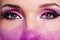 Female eye with beautiful fashion bright pink makeup