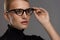 Female Eyewear Style. Beautiful Woman In Fashion Eyeglasses