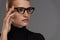 Female Eyewear Style. Beautiful Woman In Fashion Eyeglasses