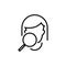 Female face and magnifying glass icon,  vector line illustration