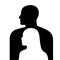 Female face in profile on a background of male face silhouette. Man and woman silhouettes looking in same directions