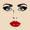 Female face with red lips vector