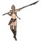 Female Fantasy Barbarian Hunter Standing with Spear