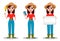 Female farmer cartoon character, set of three poses.