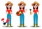 Female farmer cartoon character, set of three poses.