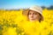 Female Farmer in Oilseed Rapeseed Cultivated Agricultural Field