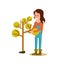 Female farmer planting tree vector icon