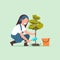 Female farmer planting young tree gardener woman digging soil working in garden agricultural gardening concept flat full