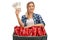 Female farmer posing with crate and money bundles