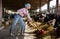 Female farmer working in cowshed