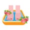 Female feet in the bath. Pedicure procedure. Colored illustration for registration of women in blogs, websites and articles