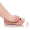 Female feet legs nail polish white in hands beauty