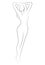 Female figure. Outline of young girl. Stylized slender body. Linear Art. Black and white vector illustration. Contour of