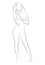 Female figure. Outline of young girl. Stylized slender body. Linear Art. Black and white vector illustration. Contour of