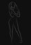 Female figure. Outline of young girl. Stylized slender body. Linear Art. Black and white vector illustration. Contour of