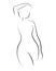 Female figure. Outline of young girl. Stylized slender body. Linear Art. Black and white vector illustration. Contour of