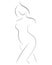 Female figure. Outline of young girl. Stylized slender body. Linear Art. Black and white vector illustration. Contour of