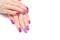 Female fingers with painted nails. lilac nails with a pattern
