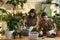 Female Florists Doing Houseplants Transplantation at Their Workplace in Shop