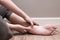 Female foot heel pain, plantar fasciitis disorder