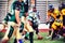 Female Football Team on the Line of Scrimmage