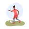 Female football. Womens soccer game. Flat vector illustration of african american woman playing football. Girl player isolated