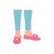 Female foots with cozy comfortable home footwear with ears a vector illustration