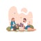 Female friends having picnic in summer park vector illustration.