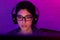 Female gamer in eyeglasses streaming online playthrough video