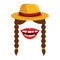 female gardener straw hat with mouth and braids
