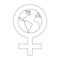 Female gender icon with planet earth in the circle. Isolated on white background. Symbol for gender equality and same human rights