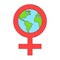Female gender symbol with planet earth inside the circle. Feminine world. Feminist pride sign and logotype. Global logo for unity