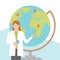 Female geographer. International Day of Women and Girls in Science. Vector flat illustration.  Isolated. White background