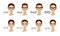 Female glasses shapes in accordance with the shape of the face. Eight Face shapes with options for spectacle frames on a white