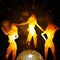Female glowing silhouettes and disco ball