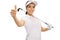 Female golfer making a thumb up gesture