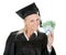 Female graduate student holding money