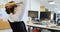 Female graphic designer relaxing at desk