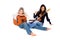 Female guitarists resting with their guitars