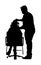 Female hairdresser with client lady in hairdress beauty salon silhouette. Woman in barber`s chair getting haircu