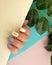 Female hand beautiful manicure, background decoration finger