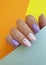 Female hand beautiful manicure glamor  concept , relax knitted acrylic