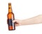 Female hand with beer brown bottle