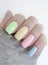 Female hand colored manicure stylish clothing sweater beauty