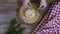 Female hand decorated salad with a sprig of green onion