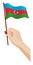 Female hand gently holds small flag of Azerbaijan. Holiday design element. Cartoon vector on white background