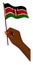 Female hand gently holds small Kenya flag. Holiday design element. Cartoon vector on white background