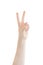 Female hand gesture peace two sign isolated