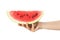 Female hand hold watermelon slice isolated on white background