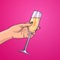 Female Hand Holding Glass Champagne Wine Pop Art Retro Pin Up Background